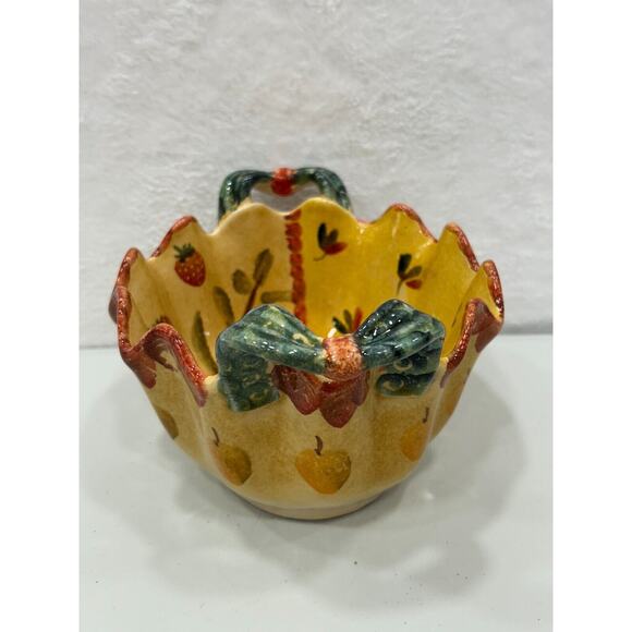 Vtg Hand Painted Multicolor Fruit 1970's Made In Italy Ceramic Serving Bowl - Picture 4 of 10